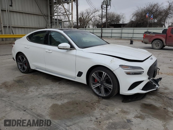 2024 Genesis G70 2.5T with VIN KMTG34SC8RU137005, listed as a Copart auction lot 45147975 with 5,448 mi miles and Salvage Title. Bid and sale history available at carsss.com. Image 4.