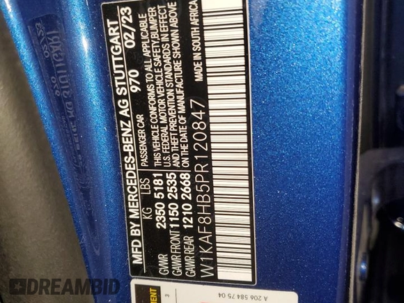 2023 Mercedes-Benz C 43 AMG with VIN W1KAF8HB5PR120847, listed as a Copart auction lot 88552215 with 15,359 mi miles and Salvage Title. Bid and sale history available at DreamBid. Image 14.