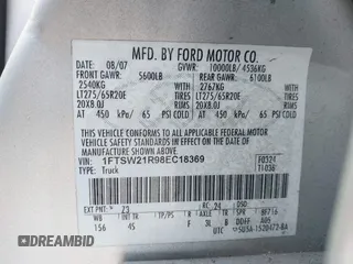 2008 Ford F-250 XL with VIN 1FTSW21R98EC18369, listed as a IAAI auction lot 41422624 with 176,292 mi miles. Bid and sale history available at carsss.com. Image 9.