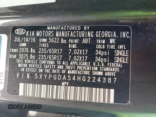 2017 Kia Sorento LX with VIN 5XYPGDA54HG224387, listed as a IAAI auction lot 42485413 with 69,159 mi miles and . Bid and sale history available at DreamBid. Image 9.