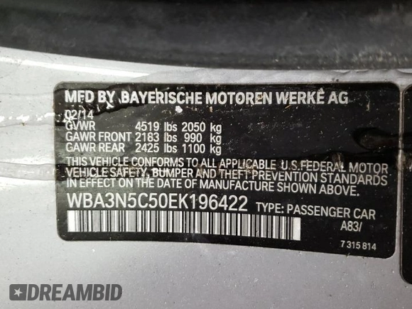2014 BMW 4 Series 428i xDrive with VIN WBA3N5C50EK196422, listed as a Copart auction lot 82368874 with 68,079 mi miles and Salvage Title. Bid and sale history available at DreamBid. Image 12.