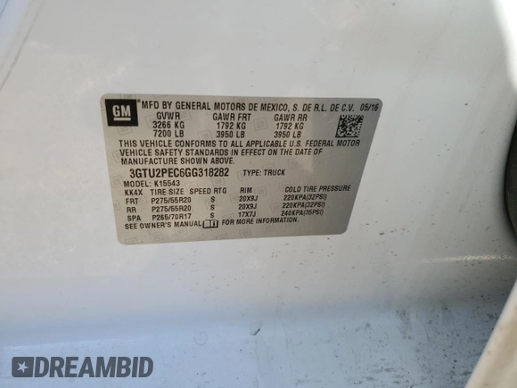 2016 GMC Sierra 1500 Denali z VIN 3GTU2PEC6GG318282, wystawiony jako Copart lot #43751255 z przebiegiem 154 009 mil mil oraz Szkoda całkowita • Salvage title. Historia ofert i sprzedaży dostępna na DreamBid. Obrazek 14.