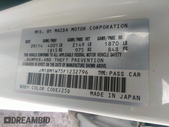 2015 Mazda 3 i Grand Touring z VIN JM1BM1W75F1232796, wystawiony jako IAAI lot #39976305 z przebiegiem 69 161 mil mil oraz . Historia ofert i sprzedaży dostępna na DreamBid. Obrazek 9.