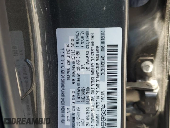 2024 Mazda CX-30 S Select Sport with VIN 3MVDMBBM3RM643744, listed as a Copart auction lot 57143865 with Not provided miles and Salvage title. Bid and sale history available at DreamBid. Image 14.