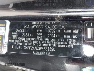 2023 Kia Forte LXS with VIN 3KPF24AD3PE651590, listed as a IAAI auction lot 41713050 with 29,727 mi miles. Bid and sale history available at carsss.com. Image 9.
