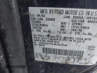 2004 Ford F-250 XL with VIN 1FTNX21P54EA61040, listed as a IAAI auction lot 41766458 with Not provided miles and . Bid and sale history available at DreamBid. Image 9.