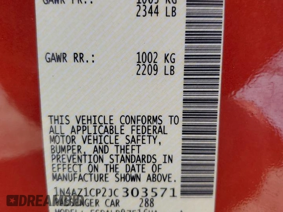2018 Nissan LEAF S with VIN 1N4AZ1CP2JC303571, listed as a Copart auction lot 55249995 with 33,009 mi miles and Salvage Title. Bid and sale history available at DreamBid. Image 13.