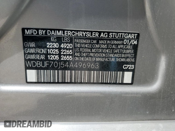 2004 Mercedes-Benz E-Class 5.0L with VIN WDBUF70J54A496963, listed as a Copart auction lot 64214634 with 113,575 mi miles and Salvage Title. Bid and sale history available at carsss.com. Image 12.