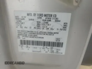 2007 Ford F-150 STX с VIN 1FTRX14W87KD39546, выставлен на аукционе Copart как лот 48850545 с пробегом 129 437 миль миль и Чистый • Clean title. История ставок и продаж доступна на DreamBid. Изображение 12.