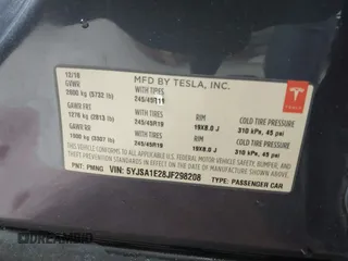2018 Tesla Model S 75D with VIN 5YJSA1E28JF298208, listed as a IAAI auction lot 42438793 with Not provided miles and . Bid and sale history available at DreamBid. Image 9.