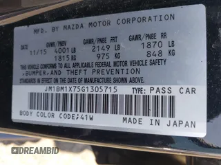 2016 Mazda 3 i Grand Touring with VIN JM1BM1X75G1305715, listed as a IAAI auction lot 42240616 with 65,400 mi miles and . Bid and sale history available at DreamBid. Image 9.
