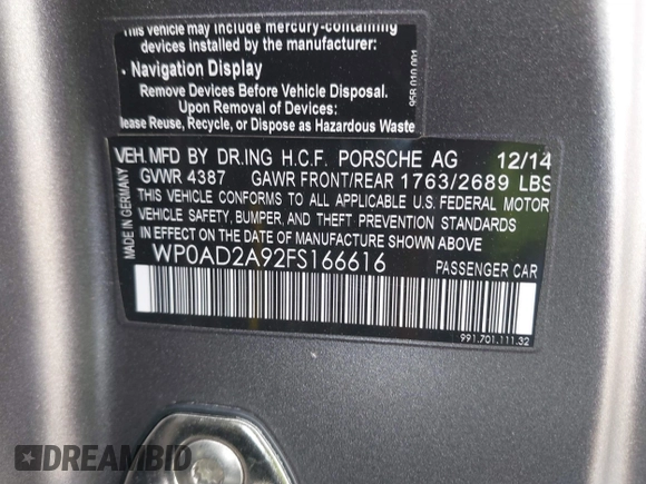 2015 Porsche 911 Turbo S with VIN WP0AD2A92FS166616, listed as a IAAI auction lot 41688055 with 38,345 mi miles. Bid and sale history available at carsss.com. Image 9.