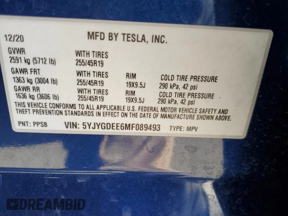2021 Tesla Model Y Long Range z VIN 5YJYGDEE6MF089493, wystawiony jako Copart lot #48349575 z przebiegiem 52 245 mil mil oraz Szkoda całkowita • Salvage title. Historia ofert i sprzedaży dostępna na DreamBid. Obrazek 15.