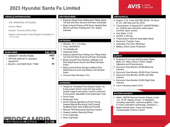 2023 Hyundai Santa Fe Limited with VIN 5NMS4DAL1PH532266, listed as a Copart auction lot 53663975 with 0 mi miles and Non Repairable. Bid and sale history available at carsss.com. Image 13.
