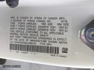 2018 Honda CR-V Touring with VIN 2HKRW2H96JH690197, listed as a IAAI auction lot 41902741 with 34,637 mi miles. Bid and sale history available at carsss.com. Image 9.