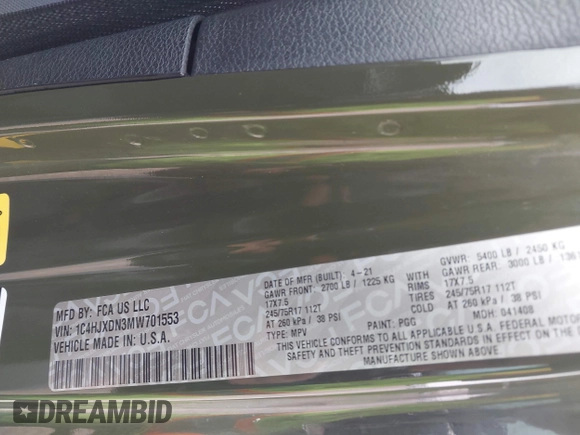 2021 Jeep Wrangler Unlimited Willys с VIN 1C4HJXDN3MW701553, выставлен на аукционе IAAI как лот 41707600 с пробегом 70 523 миль миль и . История ставок и продаж доступна на DreamBid. Изображение 9.