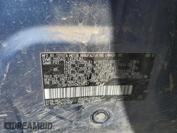 2012 Toyota RAV4 with VIN 2T3BF4DV4CW238647, listed as a Copart auction lot 49513885 with 152,458 mi miles and Salvage Title. Bid and sale history available at carsss.com. Image 15.