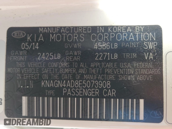 2014 Kia Optima Hybrid EX with VIN KNAGN4AD8E5073908, listed as a Copart auction lot 67795644 with 151,980 mi miles and Salvage Title. Bid and sale history available at carsss.com. Image 12.