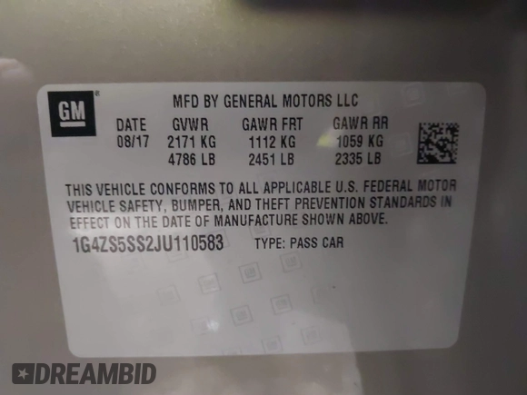 2018 Buick LaCrosse Premium with VIN 1G4ZS5SS2JU110583, listed as a IAAI auction lot 41734692 with 36,044 mi miles. Bid and sale history available at carsss.com. Image 9.