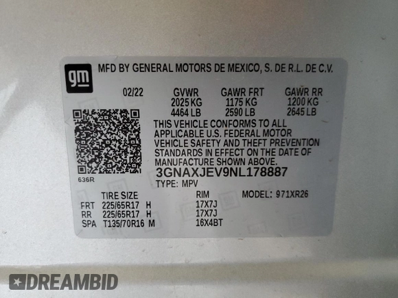 2022 Chevrolet Equinox LT z VIN 3GNAXJEV9NL178887, wystawiony jako Copart lot #53225015 z przebiegiem 34 743 mil mil oraz Czysty tytuł • Clean title. Historia ofert i sprzedaży dostępna na DreamBid. Obrazek 13.