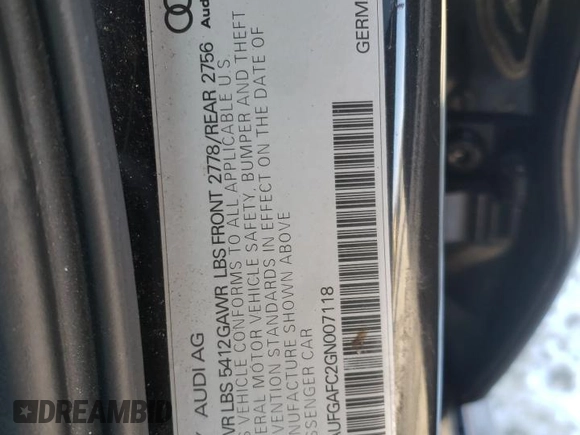 2016 Audi A6 Premium Plus with VIN WAUFGAFC2GN007118, listed as a Copart auction lot 46515315 with 69,099 mi miles and Salvage Title. Bid and sale history available at DreamBid. Image 12.