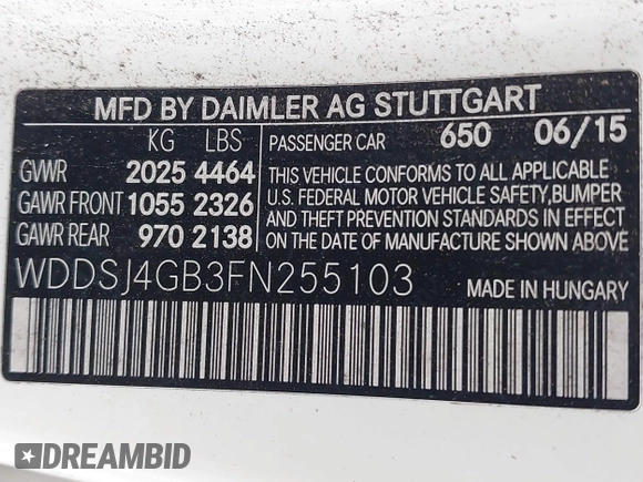 2015 Mercedes-Benz CLA 250 with VIN WDDSJ4GB3FN255103, listed as a IAAI auction lot 42405451 with Not provided miles and . Bid and sale history available at DreamBid. Image 9.