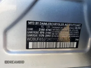 2003 Mercedes-Benz E-Class 3.2L with VIN WDBUF65J73X111272, listed as a Copart auction lot 73171144 with 113,738 mi miles and Salvage Title. Bid and sale history available at carsss.com. Image 15.