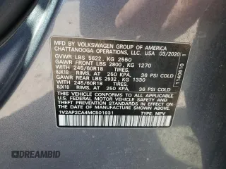 2021 Volkswagen Atlas S z VIN 1V2AP2CA4MC501931, wystawiony jako Copart lot #53485375 z przebiegiem Nie podano mil oraz Szkoda całkowita • Salvage title. Historia ofert i sprzedaży dostępna na DreamBid. Obrazek 14.