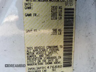 2015 Nissan Altima S with VIN 1N4AL3AP3FC476880, listed as a Copart auction lot 54147765 with 172,255 mi miles and Salvage Title. Bid and sale history available at DreamBid. Image 12.