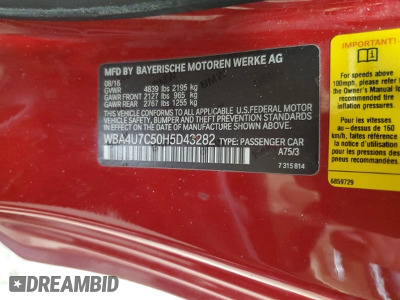 2017 BMW 4 Series 430i z VIN WBA4U7C50H5D43282, wystawiony jako Copart lot #47226685 z przebiegiem 30 973 mil mil oraz Szkoda całkowita • Salvage title. Historia ofert i sprzedaży dostępna na DreamBid. Obrazek 12.