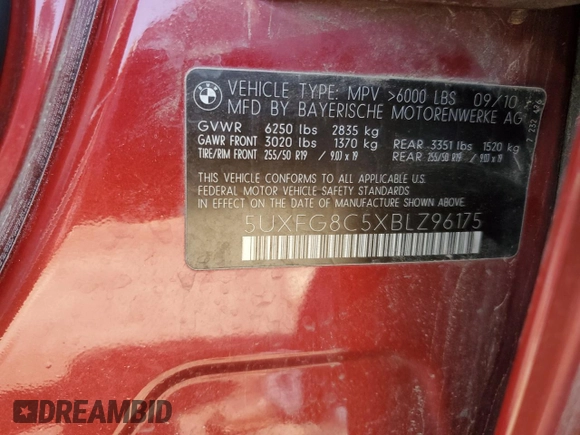 2011 BMW X6 50i z VIN 5UXFG8C5XBLZ96175, wystawiony jako Copart lot #60366405 z przebiegiem 229 373 mil mil oraz Nie do naprawy • Non repairable. Historia ofert i sprzedaży dostępna na DreamBid. Obrazek 12.