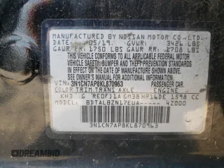 2019 Nissan Versa SV with VIN 3N1CN7AP8KL870963, listed as a Copart auction lot 60633035 with 152,231 mi miles and Salvage title. Bid and sale history available at DreamBid. Image 12.