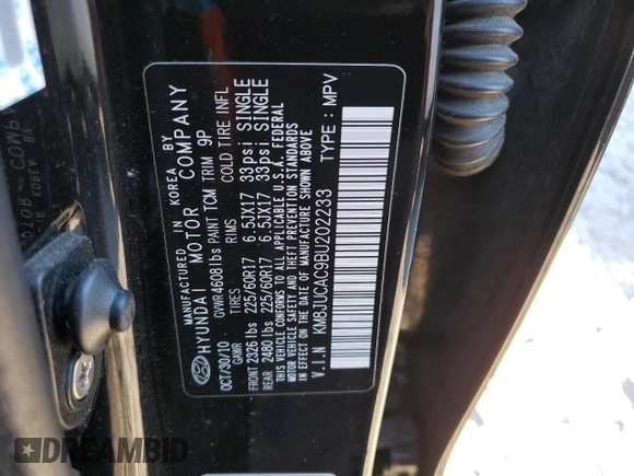 2011 Hyundai Tucson Limited with VIN KM8JUCAC9BU202233, listed as a Copart auction lot 82934464 with 200,297 mi miles and Non Repairable. Bid and sale history available at DreamBid. Image 13.