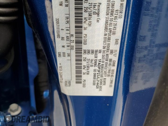 2018 Ford Focus SE with VIN 1FADP3F23JL214428, listed as a Copart auction lot 60552465 with 33,699 mi miles and Salvage title. Bid and sale history available at DreamBid. Image 10.