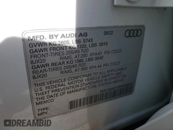 2023 Audi SQ5 Sportback Premium Plus z VIN WA124AFY3P2032515, wystawiony jako Copart lot #84814574 z przebiegiem 17 901 mil mil oraz Szkoda całkowita • Salvage title. Historia ofert i sprzedaży dostępna na DreamBid. Obrazek 16.