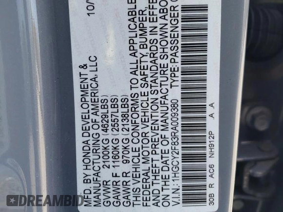 2024 Honda Accord Touring с VIN 1HGCY2F83RA009380, выставлен на аукционе Copart как лот 53699905 с пробегом 68 486 миль миль и Списание • Salvage title. История ставок и продаж доступна на DreamBid. Изображение 12.