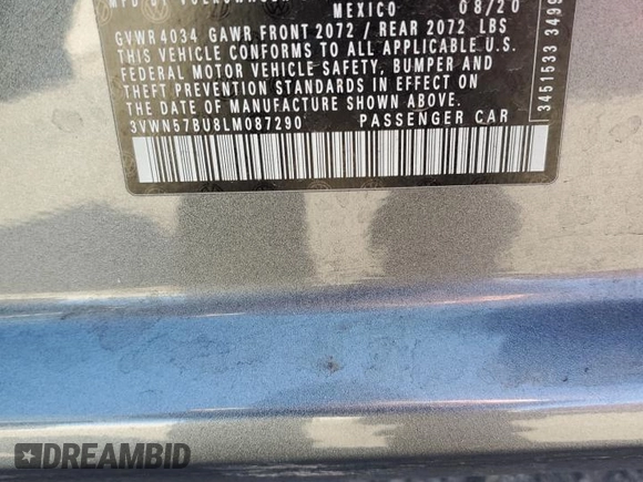 2020 Volkswagen Jetta S with VIN 3VWN57BU8LM087290, listed as a Copart auction lot 45770495 with 25,658 mi miles and Salvage title. Bid and sale history available at DreamBid. Image 12.
