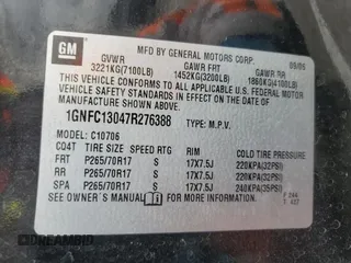 2007 Chevrolet Tahoe LT z VIN 1GNFC13047R276388, wystawiony jako Copart lot #53469155 z przebiegiem Nie podano mil oraz Szkoda całkowita • Salvage title. Historia ofert i sprzedaży dostępna na DreamBid. Obrazek 13.