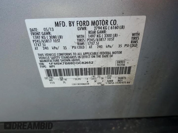 2013 Ford Explorer z VIN 1FM5K7B88DGC82652, wystawiony jako Copart lot #46802635 z przebiegiem 199 755 mil mil oraz Szkoda całkowita • Salvage title. Historia ofert i sprzedaży dostępna na DreamBid. Obrazek 14.