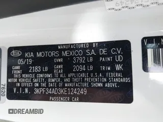 2019 Kia Forte S with VIN 3KPF34AD3KE124249, listed as a IAAI auction lot 41986218 with 40,164 mi miles. Bid and sale history available at carsss.com. Image 9.