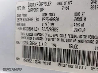 2005 Dodge Ram 1500 SLT with VIN 1D7HA18N95S111413, listed as a IAAI auction lot 41763129 with 304,481 mi miles. Bid and sale history available at carsss.com. Image 9.