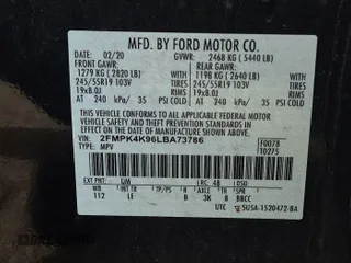 2020 Ford Edge Titanium with VIN 2FMPK4K96LBA73786, listed as a IAAI auction lot 42185779 with 19,483 mi miles. Bid and sale history available at carsss.com. Image 1.