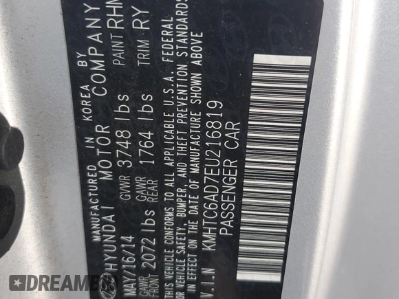 2014 Hyundai Veloster z VIN KMHTC6AD7EU216819, wystawiony jako Copart lot #57135335 z przebiegiem 104 588 mil mil oraz Szkoda całkowita • Salvage title. Historia ofert i sprzedaży dostępna na DreamBid. Obrazek 12.