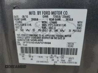 2010 Ford F-150 XL with VIN 1FTFX1EV0AFD15024, listed as a Copart auction lot 45851565 with 164,712 mi miles and Salvage Title. Bid and sale history available at DreamBid. Image 14.