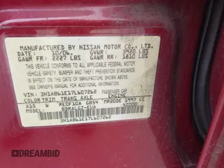 2007 Nissan Sentra 2.0 with VIN 3N1AB61E17L607262, listed as a IAAI auction lot 42191601 with 279,556 mi miles and . Bid and sale history available at DreamBid. Image 9.