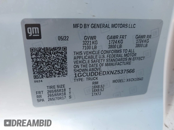 2022 Chevrolet Silverado 1500 LT with VIN 1GCUDDEDXNZ537566, listed as a IAAI auction lot 42002599 with 80,624 mi miles and . Bid and sale history available at DreamBid. Image 9.