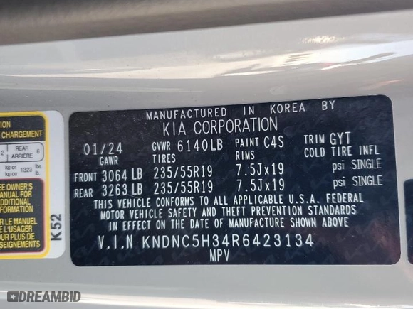 2024 Kia Carnival EX with VIN KNDNC5H34R6423134, listed as a Copart auction lot 69506144 with 12,788 mi miles and Salvage Title. Bid and sale history available at carsss.com. Image 15.