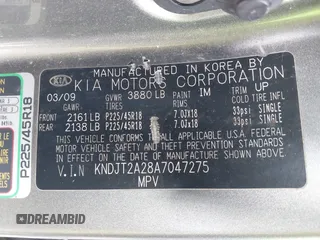 2010 Kia Soul + with VIN KNDJT2A28A7047275, listed as a IAAI auction lot 42013630 with 110,734 mi miles. Bid and sale history available at carsss.com. Image 9.