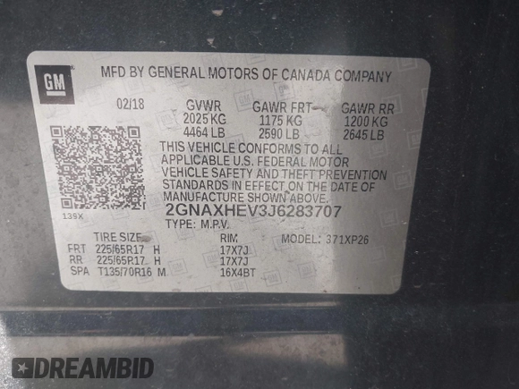 2018 Chevrolet Equinox LS with VIN 2GNAXHEV3J6283707, listed as a IAAI auction lot 42009234 with 115,745 mi miles and . Bid and sale history available at DreamBid. Image 9.