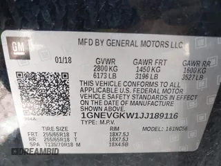 2018 Chevrolet Traverse LT Cloth z VIN 1GNEVGKW1JJ189116, wystawiony jako IAAI lot #42272309 z przebiegiem 111 408 mil mil oraz . Historia ofert i sprzedaży dostępna na DreamBid. Obrazek 9.